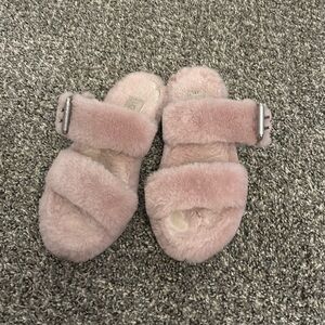 Pink Fuzzy Ugg Platform Sandals